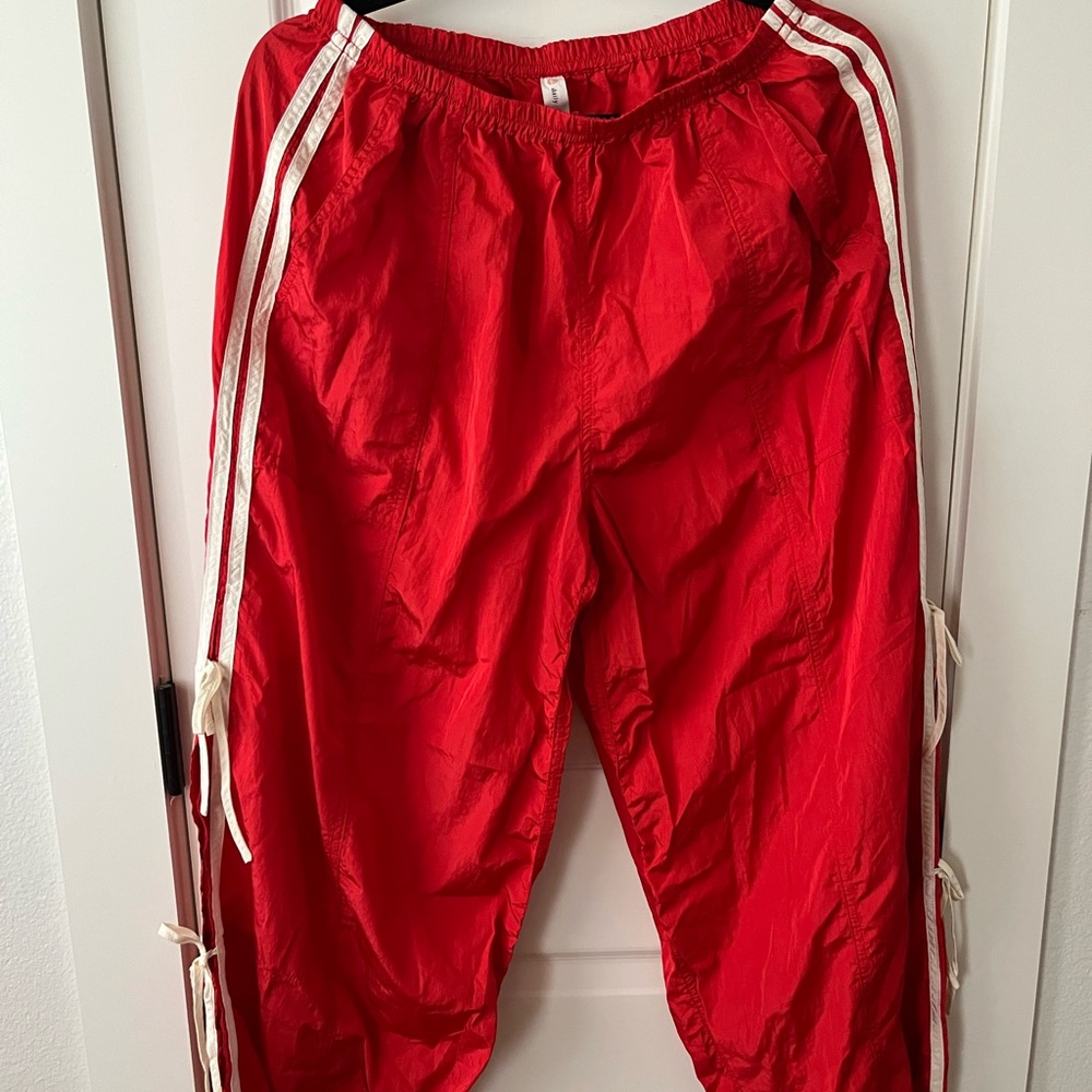 Daily Practice by Anthropologie Red Pants/Pockets/White Stripes/Bows Size S